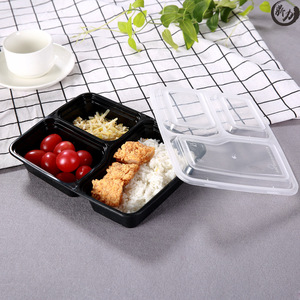 3つのコンパートメントカスタムロゴ透明プラスチック気密食品容器長方形食事準備ランチボックス