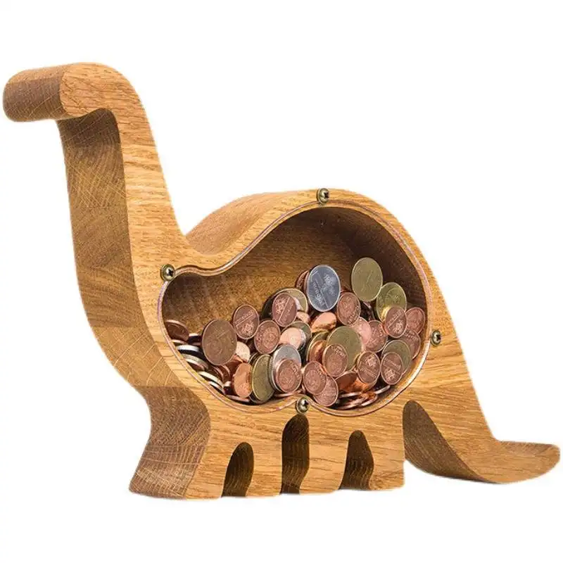 Personalizado Hotsale Animal Dinosaur Wooden Piggy Bank Coin Caixa de armazenamento do dinheiro do banco de madeira