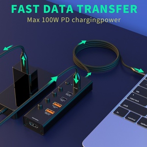 6-in-1 USB-Cハブ (個別スイッチ付き) HDM I USB 3.0 PD充電MacBookおよびPC、ラップトップ、USBCデバイスと互換性があります - Product Image 4