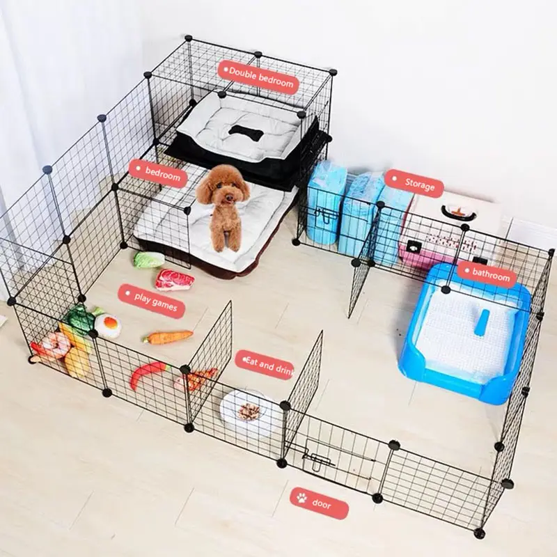 Gran bricolaje plegable perro gato conejo conejillo de indias cajas de Metal casas cómodas personalizadas DIY combinación mascota valla corralito jaula