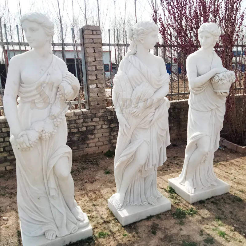 Estatua de mármol griego clásica antigua para decoración de jardín, escultura de piedra de tamaño real para las cuatro estaciones