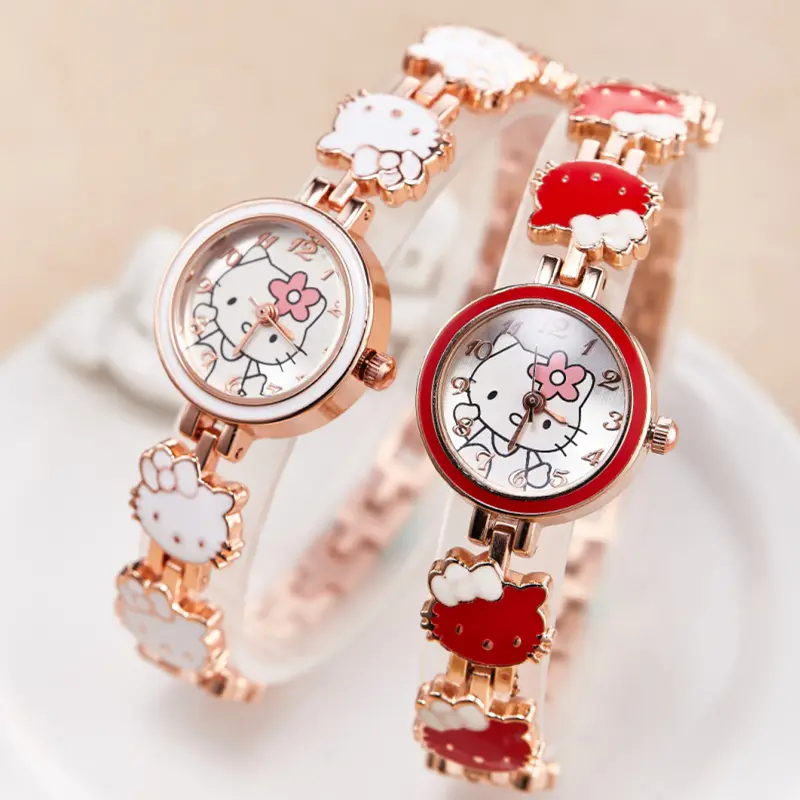 Relojes de dibujos animados para niños y niñas, pulsera con correas de acero inoxidable, reloj de cuarzo, regalo para niñas, reloj de gato