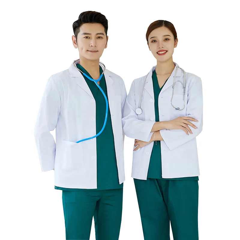 Manteaux de laboratoire pour étudiants en polyester et coton avec logo OEM, uniforme médical, salopette, col de tailleur, blouses de laboratoire blanches