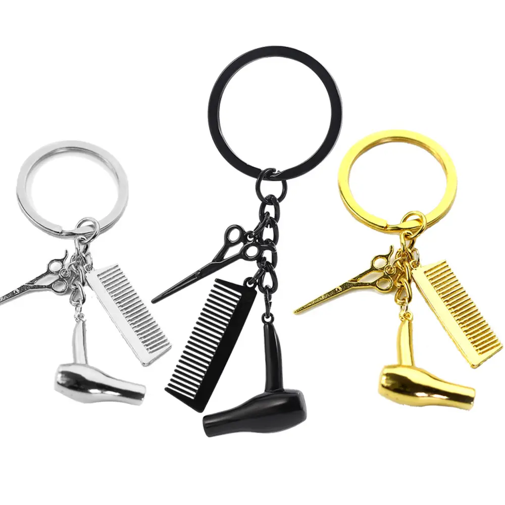 Vintage Hair Dresser Barber Shop Keychain Scissors Clipper Dryer Comb pendant Metal Key Chains Hairdresser Salon Stylist Keyring