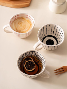 350mlユニークな手描きのデザイン手塗りワイドマウセラミックマグ、ぽっちゃりコーヒーカップ不規則な水玉 - Product Image 2