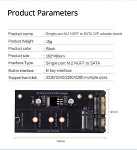 อะแดปเตอร์ M.2 SATA raiser M2อะแดปเตอร์ M.2กับ SATA อะแดปเตอร์ M.2 NGFF Converter 2.5 "การ์ด SATA3 B คีย์สำหรับ2230-2280 M2 SSD - Product Image 3