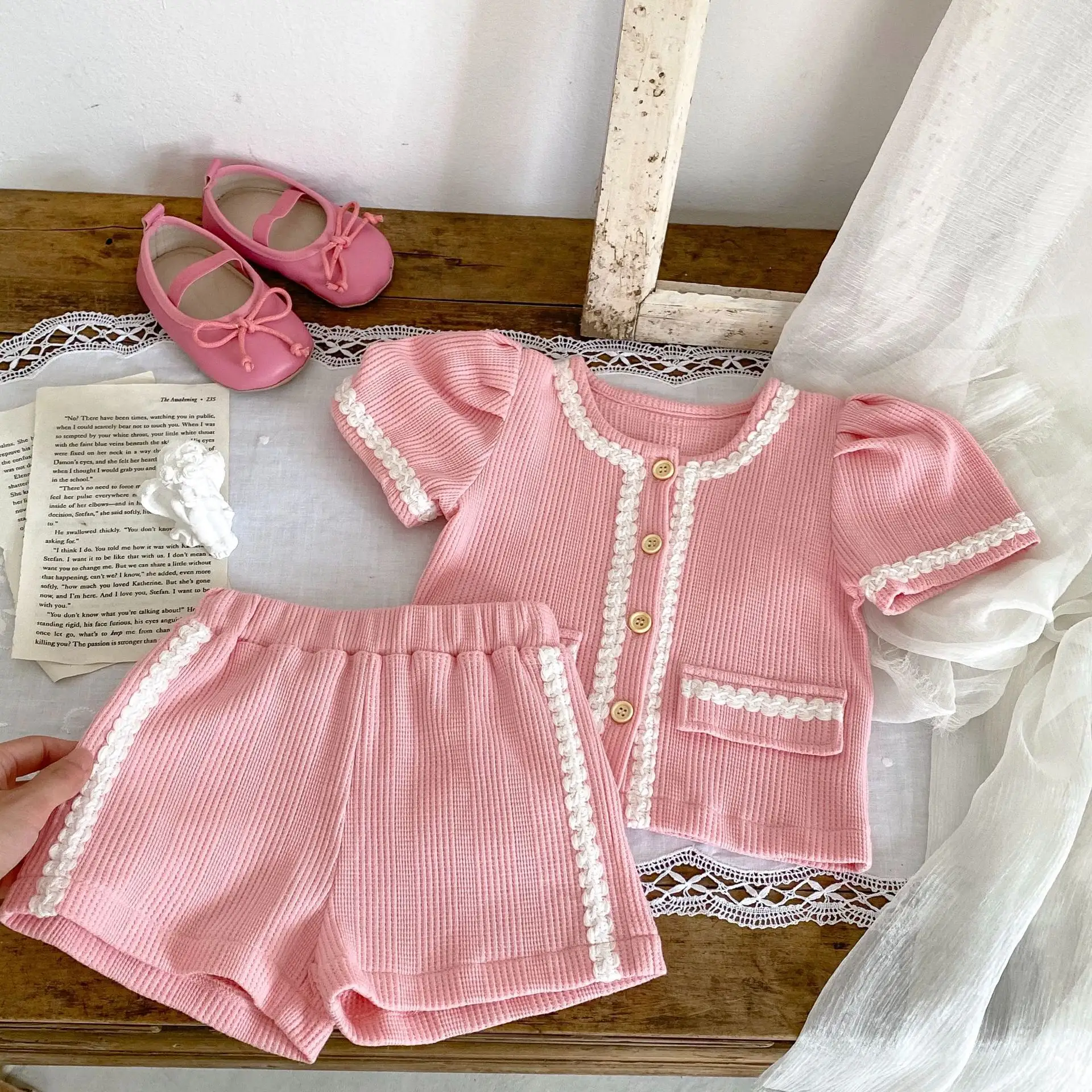 Engepapa vêtements d'été pour bébés fille ensemble de vêtements nouveau-né haut en coton gilet short costume deux pièces