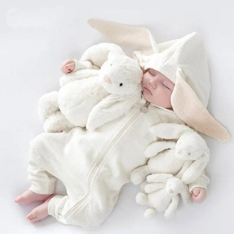 2019 automne hiver nouveau souhait Offre Spéciale pas cher mignon bébé grandes oreilles lapin une pièce chapeau fermeture éclair barboteuse vêtements