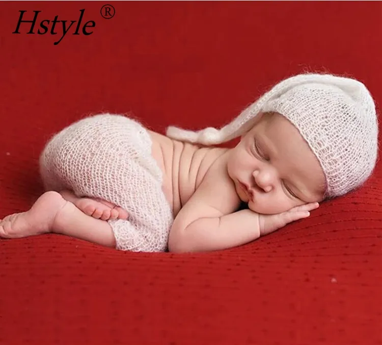 Newborn Baby Photo Clothing Soft Mohair Infant Photography Props Costumes Hat Pants 2pcs Set Boy Girl Knitted Outfits A556
