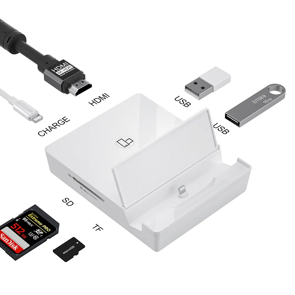 Adaptador AV Digital USB todo en 1, Conector de cámara SD TF, adaptador de lector de tarjetas para IPhone, IPad, adaptador OTG