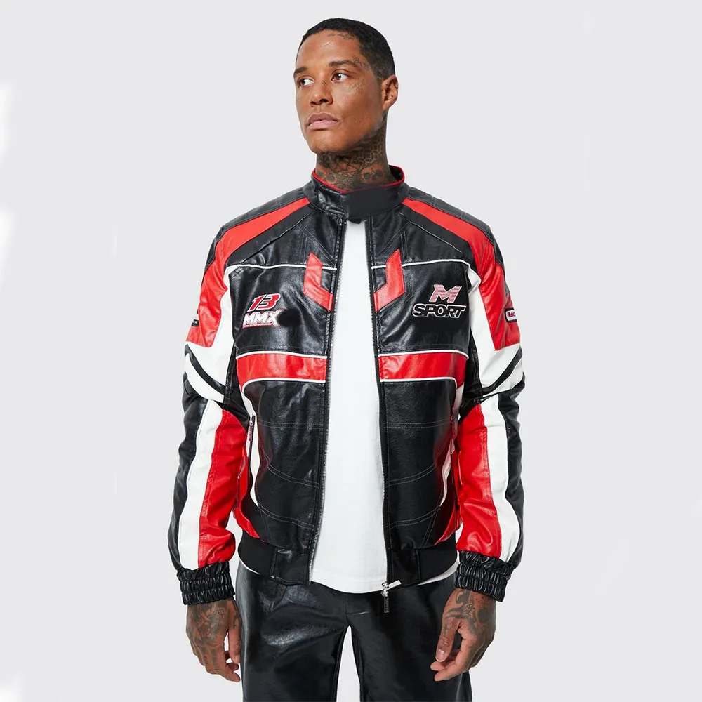 Yuchen wind dichte rote echte Uni Leder Motorrad jacke benutzer definierte Logo Patch Leder Nascar Renn jacke für Männer