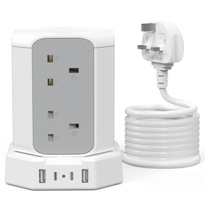 Regleta de alimentación de escritorio multifuncional Estilo británico Enchufe estéreo de 2 capas con carga rápida USB - Product Image 4