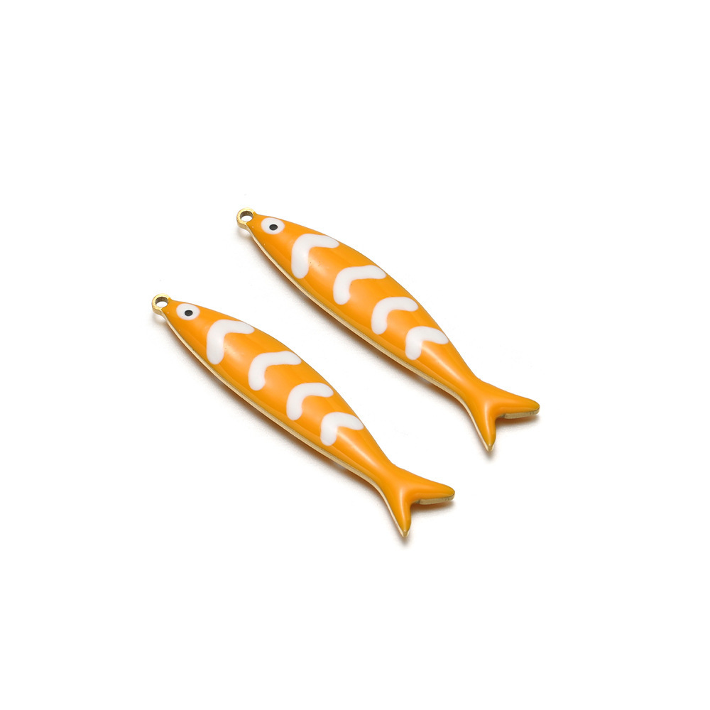 40*8mm dorado, largo, con forma de pez, doble cara, naranja.