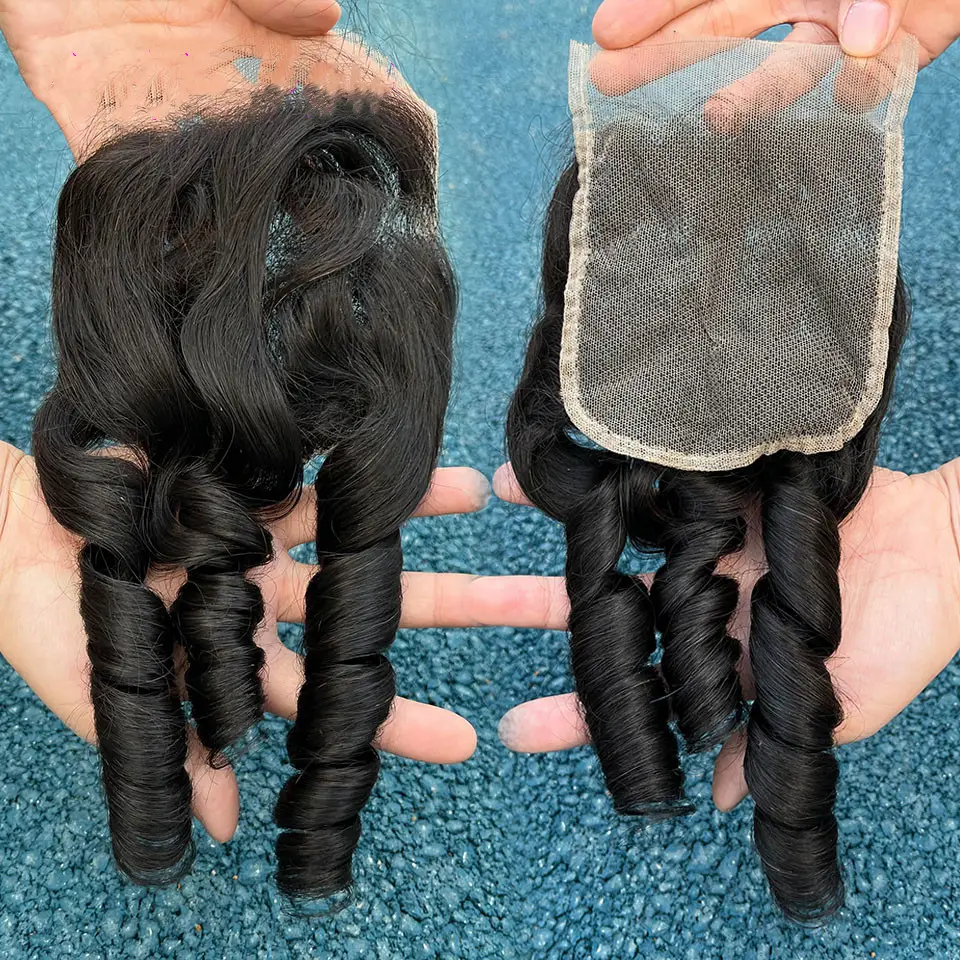 Mechones de cabello indio sin procesar, extensiones de cabello humano real grueso de alta calidad, extensiones de cabello humano ondulado con frontal