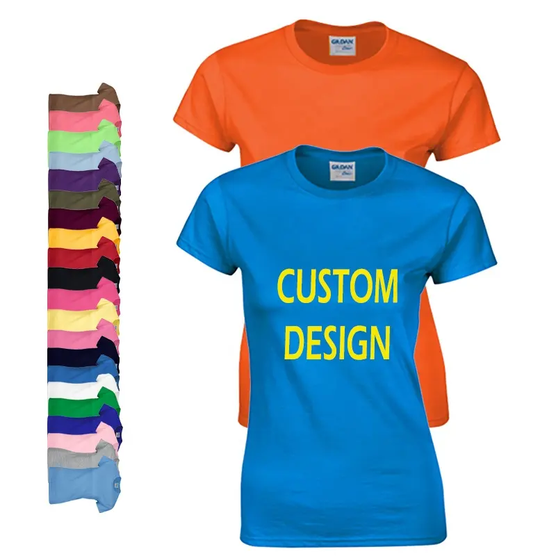 180gsm 100% Cotton Women Tshirt With Logo Custom Logo Printed Slim FItted Plain Ladies T Shirt