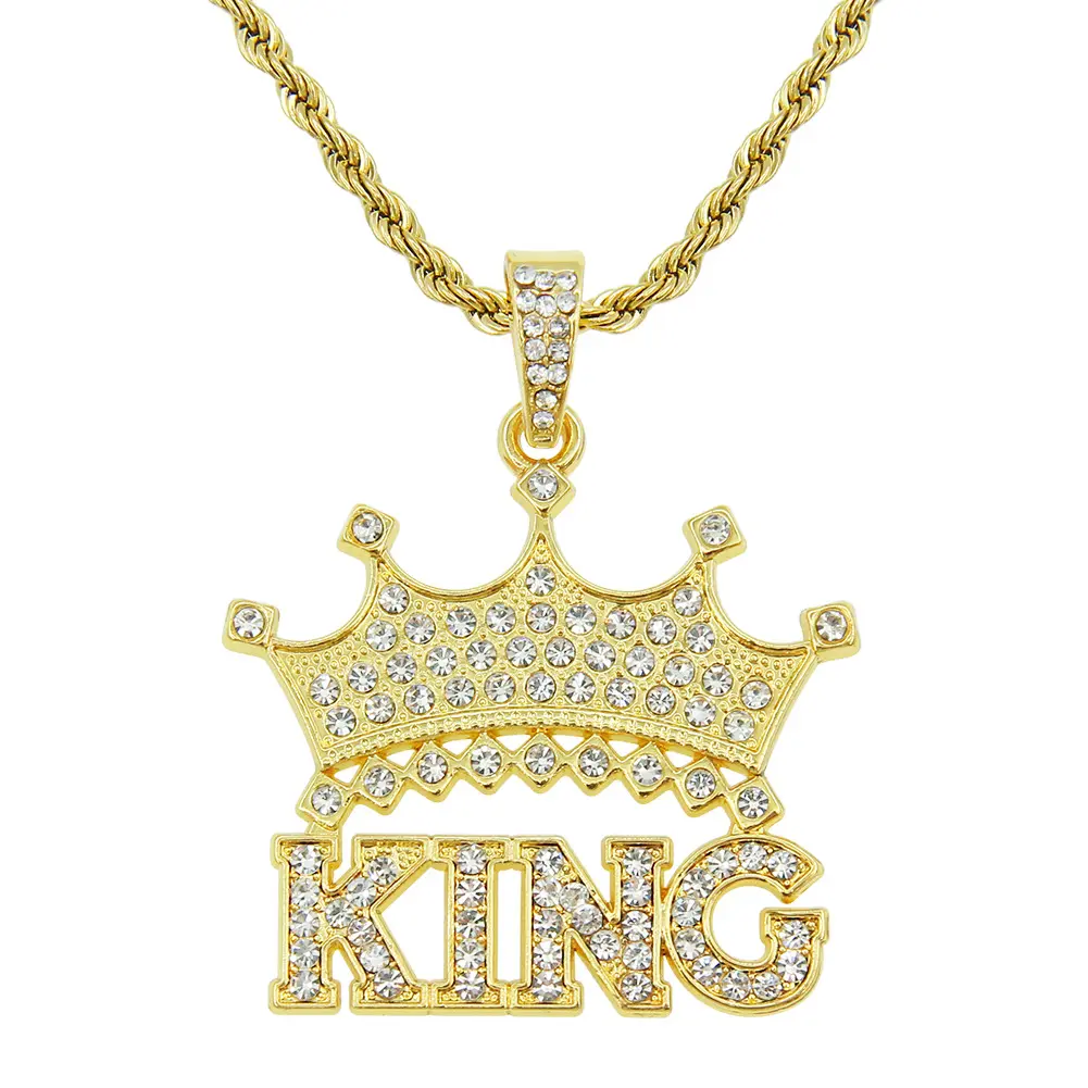 Kingcome New Hip Hop Rap Cool lettera collane moda diamanti corona lettere re ciondolo collana