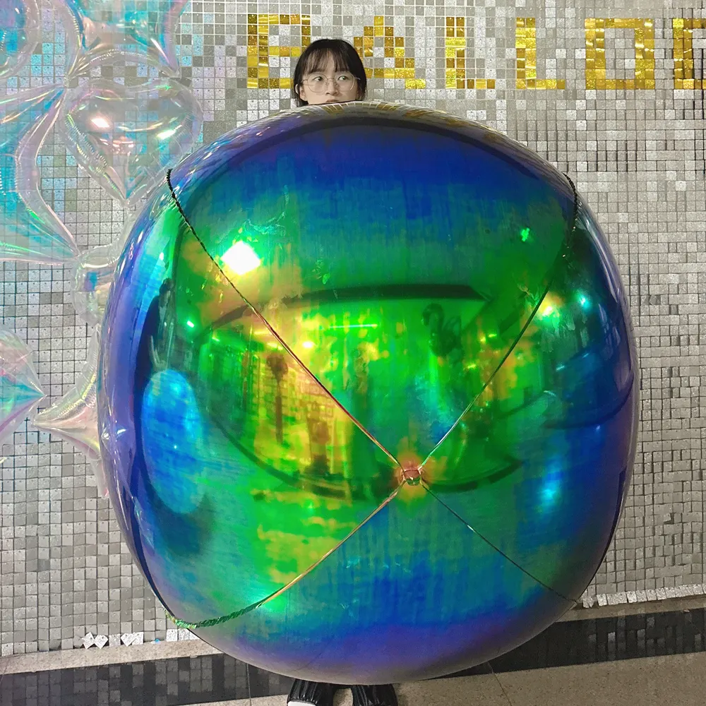 ขายใหม่ร้อน 60 นิ้วขนาดใหญ่ 4D บอลลูน Aurora สีฟ้าสีรุ้งไนลอนฟอยล์บอลลูนอุปกรณ์ตกแต่งงาน Big ฟอยล์ 4D บอลลูน