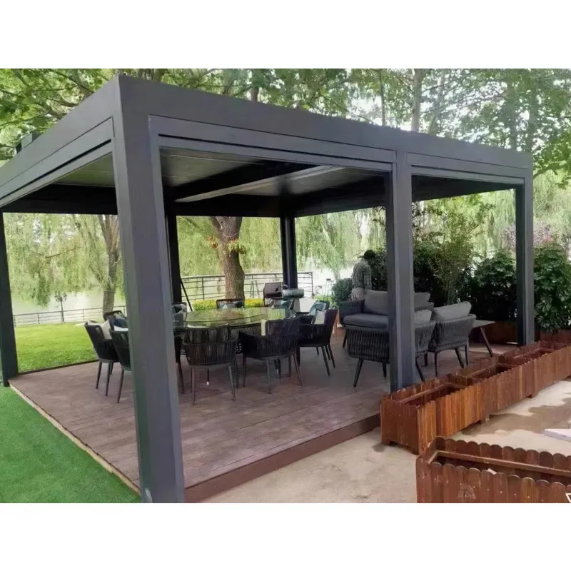 Modern otomatik veranda Gazebo açık kemerler Bioclimatic alüminyum Pergola açılış Louvred çatı