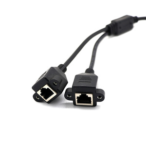ソケットポートLANイーサネットネットワークスプリッターYアダプターケーブルRJ45 1オス ~ 2メス0.3m黒猫5eシールドなしツイストペア - Product Image 2