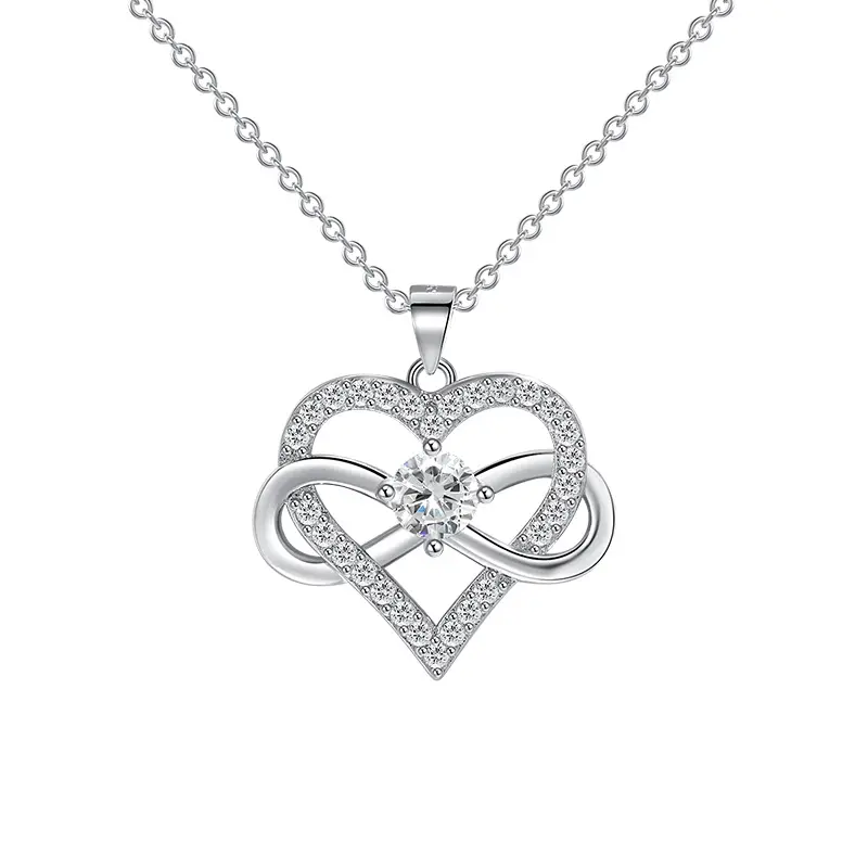 Venta caliente circón Simple cobre joyería infinito símbolo corazón colgante collar para mujer