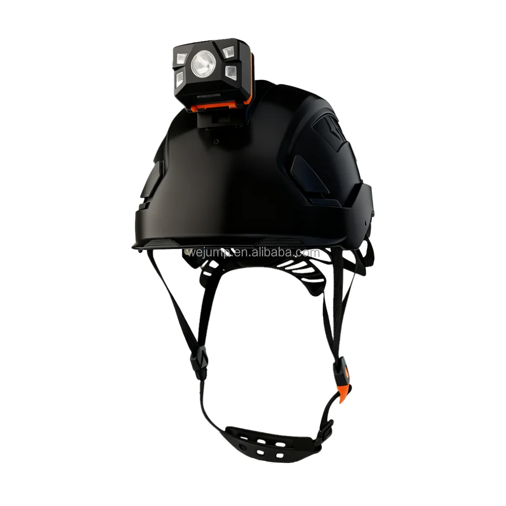 Casco negro con linterna frontal