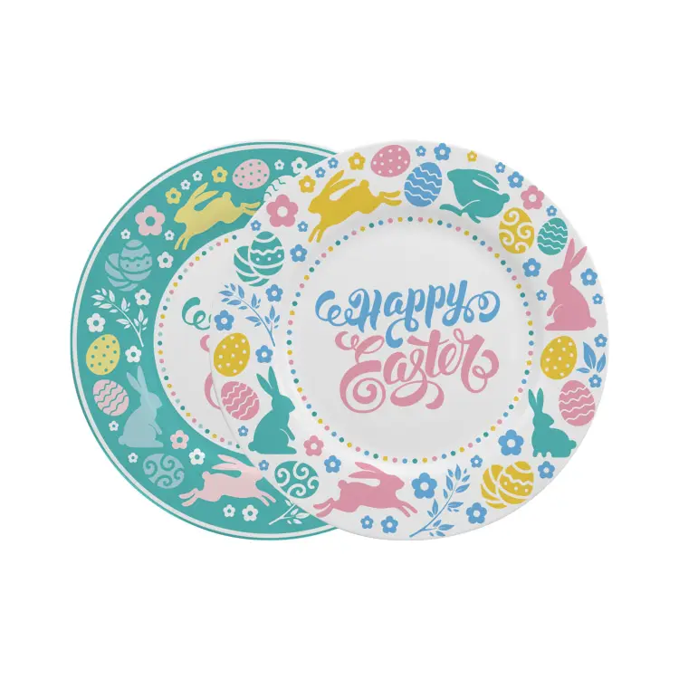 Piatto in ceramica coniglietto di buona pasqua floreale personalizzato in porcellana