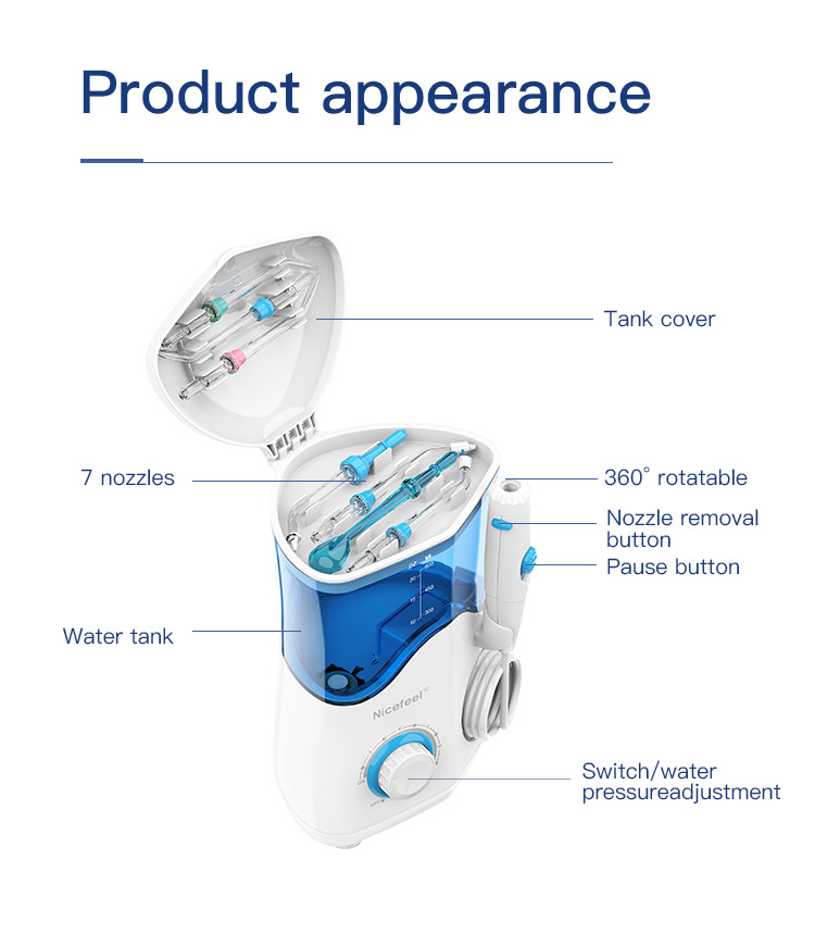 600ml Family Cordless Water Flosser 18W Countertop Oral Irrigator Big Capacity