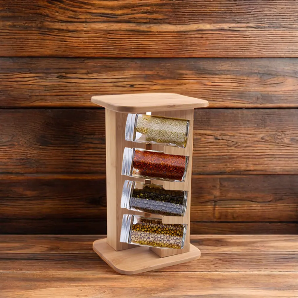 Современная бамбуковая стойка для специй, органайзер, Многофункциональные кухонные Держатели и стеллажи с индивидуальным логотипом для шкафа