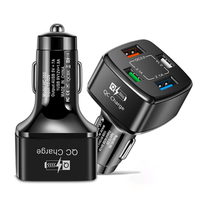 Basic QC3.0 2.1A Cargador de cuatro puertos Compatible con la mayoría de los dispositivos Salida de 15W 12V-24V Amplio voltaje ABS Ignífugo Pedido a granel - Product Image 1