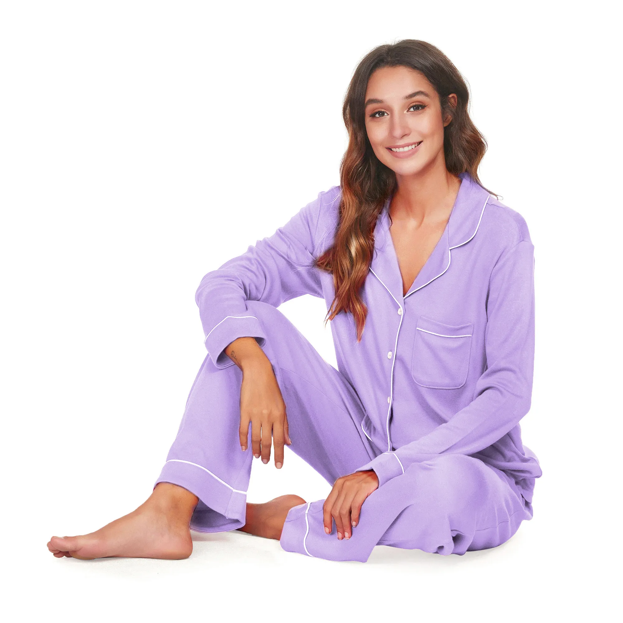 MQF personnalisation d'usine ensemble de pyjamas classiques en coton et bambou pour couple ensemble de pyjamas d'hiver souples à manches longues assortis pour femmes