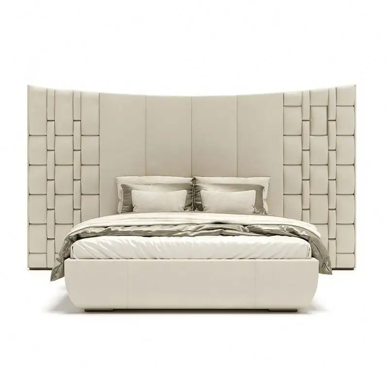 Juegos de cama de tapicería italiana, muebles de dormitorio de lujo, marco de cama de plataforma Super King de lujo, cama king moderna