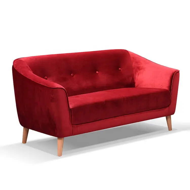 Mobiliário clássico de camurça genuína, conjunto de sofá de camurça cor vermelha com moldura de madeira sólida