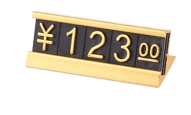 Números Árabes dourados juntos, cubo de preço, etiqueta de preço para armazenamento de celular, sinais para expositores de shopping