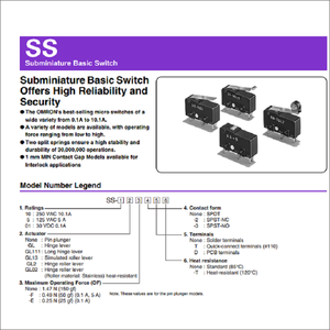 Omrons Subminiature <strong>Basic</strong> Switch SS-5GL2 5GL 5GL13 5 10 10GL 10GL2 10GL13 01GL2T 01 01GL 01GL2 01GL13 5GL111 06 5T 5GLT 5GL2T 5D