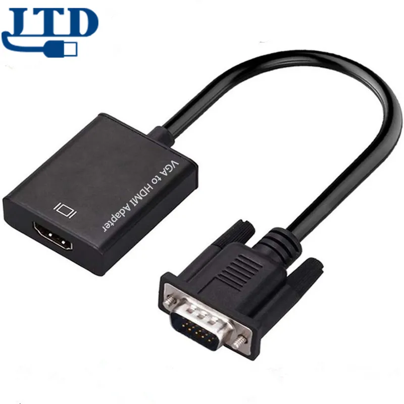 Adaptador VGA a HDMI para Monitor TV Active 1080P salida de Video con Audio, convertidor VGA a HDMI Compatible con computadora de PC