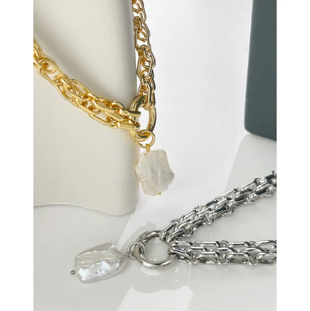 Déclaration 18k plaqué or chaîne tissée épaisse perle d'eau douce pendentif bijoux fins collier pour femmes