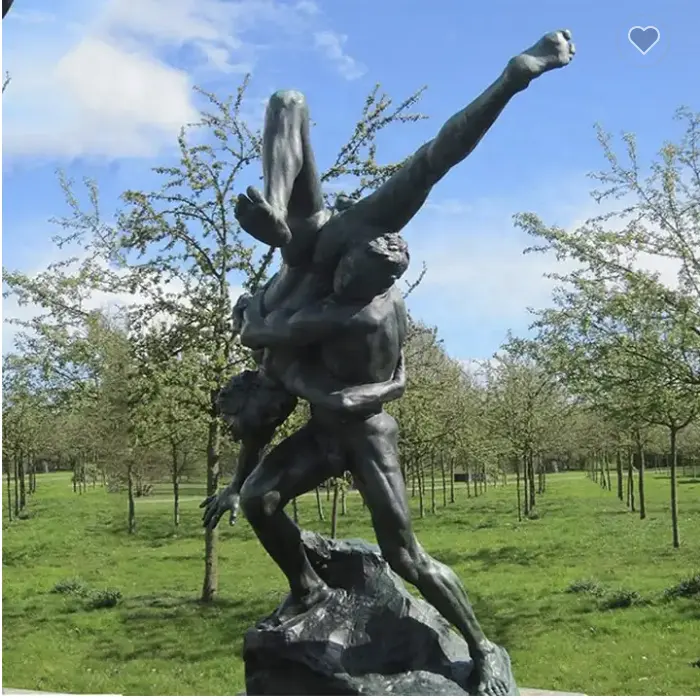 Escultura de Metal de Jardín Grande, tamaño real, hombres de lucha desnudos, escultura de estatua de bronce de lucha masculina desnuda