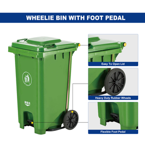 Contenedor de basura de plástico para exteriores con estructura de pedal, cubo de basura, Cubo de reciclaje con ruedas