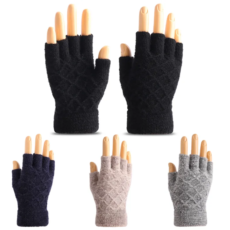 Unisex Knitted Stretch Elastic Warm Half Finger Fingerless Gloves Men Women glove for Winter