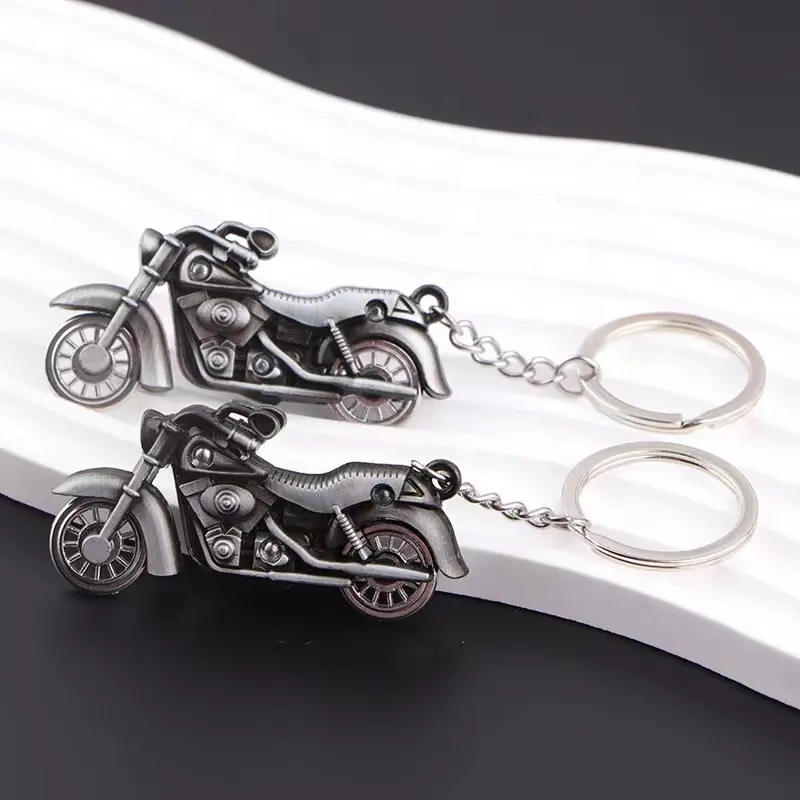 Hot-selling Souvenir Cute Mini scrambling motorcycle Metal Key chain with wheel moving