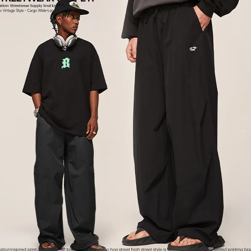 Pantaloni da uomo leggeri 310gsm design logo personalizzato pantaloni cargo all'ingrosso di alta qualità pantaloni larghi verde scuro