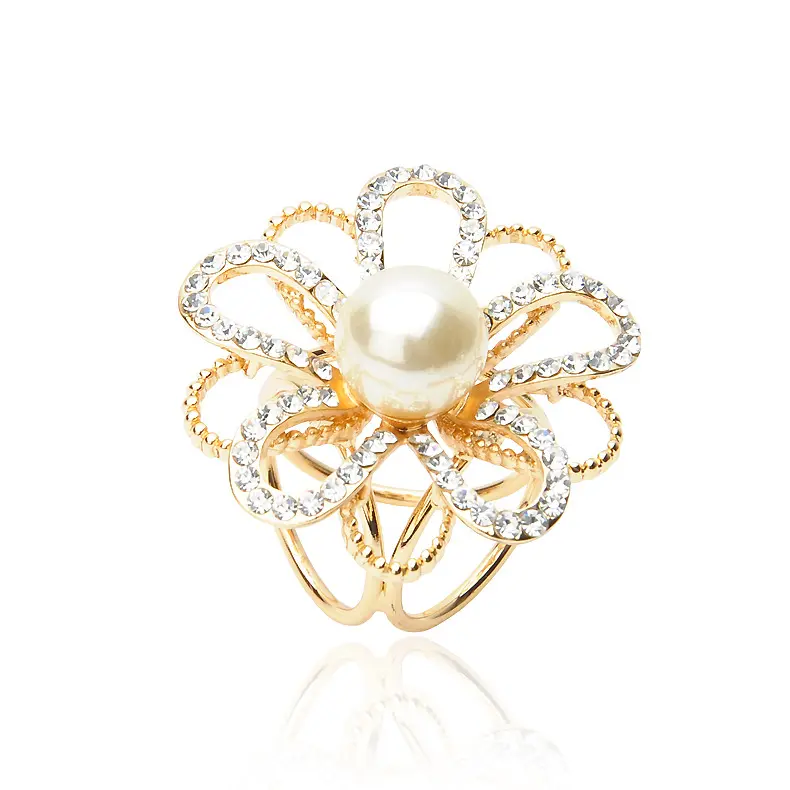 Broche de anillo pequeño para mujer, con perlas de un anillo, dos o tres anillos, a la moda, color dorado y blanco, venta al por mayor de fábrica