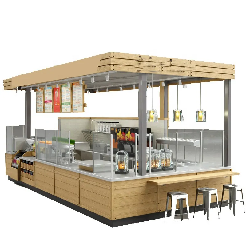 High-end ahşap Kiosk suyu tasarım kabarcık çay içecek kahve vitrin alışveriş merkezi
