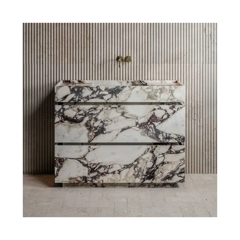 SHIHUI-mueble de madera maciza de mármol para baño, tocador moderno de piedra Natural Calacatta, precio de diseño