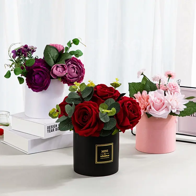 Hoge Kwaliteit Custom Logo Rose Gift Hoed Doos Witte Ronde Doos Voor Bloemen