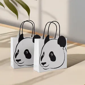 Großhandel niedlichen Panda Muster Tote Shopping Papiertüte Kreatives Design mit glänzenden Matt Laminierung Prägung Wellpappe - Product Image 2