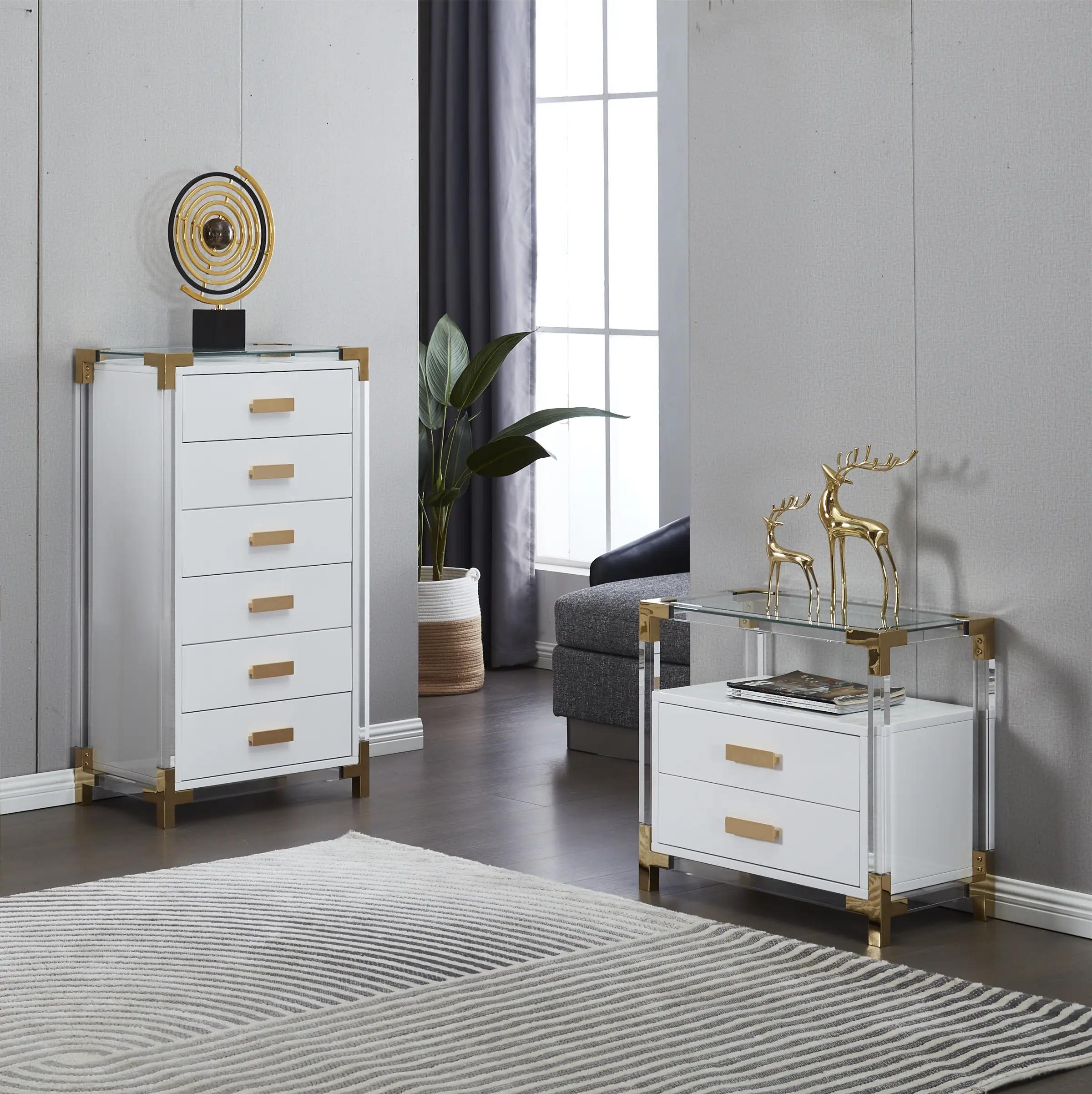 Modern wooden 6 chest of drawers storage luxury living room cabinets sets with acrylic legs bedroom nightstand hotel cabinet