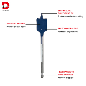 Dz 1-inch bởi 6-inch Hex Shank tự cắt tốc độ phẳng gỗ <span class=keywords><strong>Spade</strong></span> khoan <span class=keywords><strong>bit</strong></span> với tích hợp cắt rãnh - Product Image 2