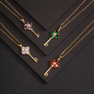 הכי חדש zircon אהבה לב ארבעה עלה תליון שרשרת זהב מצופה זהב בצורת מפתח קריסטל