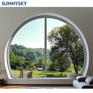 Sunnysky phong cách hiện đại biệt thự lớn tùy chỉnh kích thước kính an toàn Pháp vòng tròn hình tròn Tempered kính đôi cửa sổ cố định - Product Image 1